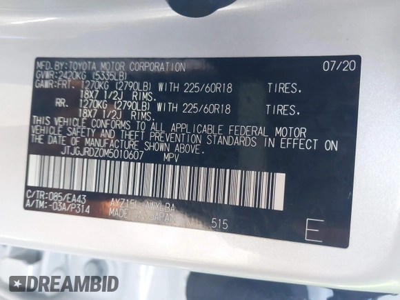 2021 Lexus NX 300h z VIN JTJGJRDZ0M5010607, wystawiony jako IAAI lot #41995463 z przebiegiem 72 463 mil mil oraz . Historia ofert i sprzedaży dostępna na DreamBid. Obrazek 9.