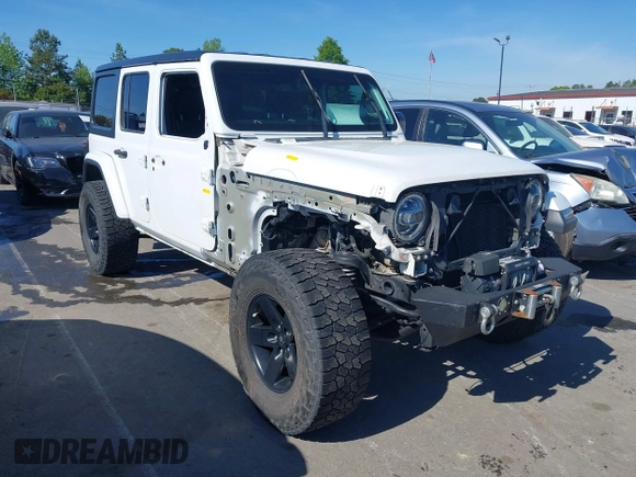 2018 Jeep Wrangler Unlimited Sahara z VIN 1C4HJXEG4JW106111, wystawiony jako IAAI lot #41994833 z przebiegiem 99 583 mil mil oraz . Historia ofert i sprzedaży dostępna na DreamBid. Obrazek 1.