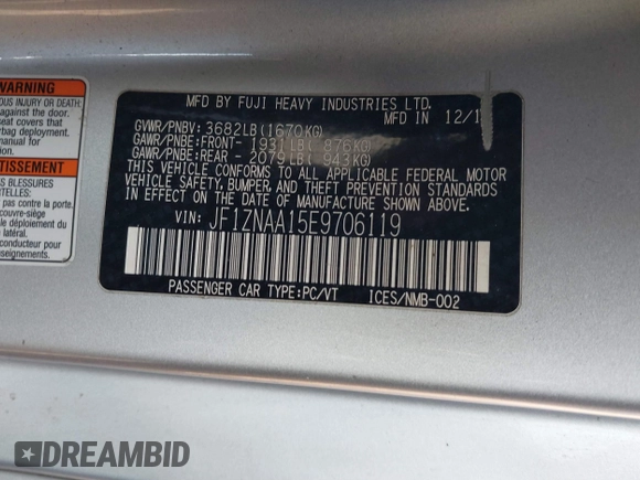 2014 Scion FR-S with VIN JF1ZNAA15E9706119, listed as a IAAI auction lot 41878087 with 98,416 mi miles and . Bid and sale history available at DreamBid. Image 9.