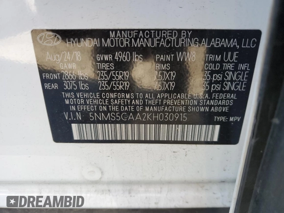 2019 Hyundai Santa Fe Ultimate with VIN 5NMS5CAA2KH030915, listed as a Copart auction lot 44749295 with 45,285 mi miles and Salvage Title. Bid and sale history available at carsss.com. Image 14.
