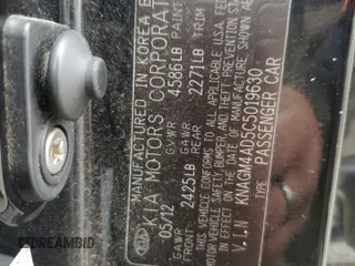 2012 Kia Optima Hybrid with VIN KNAGM4AD5C5019630, listed as a Copart auction lot 48154085 with 197,049 mi miles and Salvage Title. Bid and sale history available at carsss.com. Image 12.
