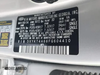 2015 Kia Sorento LX with VIN 5XYKT4A66FG604410, listed as a IAAI auction lot 42012639 with 80,765 mi miles. Bid and sale history available at carsss.com. Image 9.