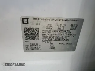 2019 Chevrolet Equinox Premier with VIN 2GNAXYEX1K6292389, listed as a Copart auction lot 54141325 with 118,457 mi miles and Salvage Title. Bid and sale history available at DreamBid. Image 14.