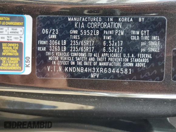 2024 Kia Carnival LX with VIN KNDNB4H3XR6344581, listed as a Copart auction lot 82281364 with 17,140 mi miles and Salvage Title. Bid and sale history available at carsss.com. Image 15.