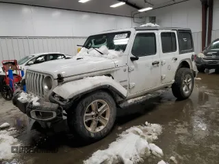 2020 Jeep Wrangler Unlimited Sahara with VIN 1C4HJXEN9LW165186, listed as a Copart auction lot 44359075 with 76,768 mi miles and Salvage Title. Bid and sale history available at carsss.com. Image 1.