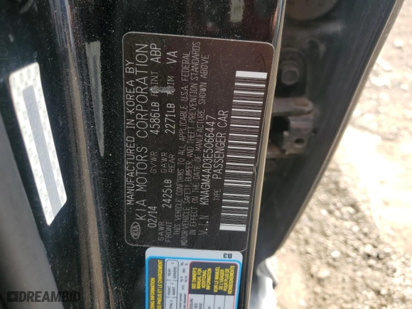 2014 Kia Optima Hybrid LX with VIN KNAGM4AD3E5066447, listed as a Copart auction lot 47736625 with 217,600 mi miles and Salvage Title. Bid and sale history available at carsss.com. Image 13.