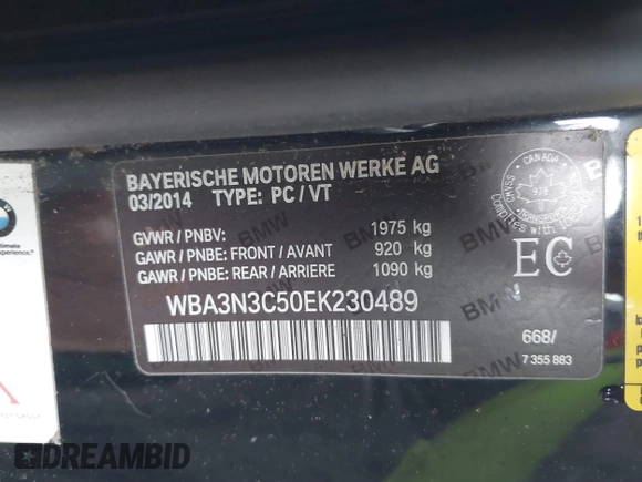 2014 BMW 4 Series 428i with VIN WBA3N3C50EK230489, listed as a IAAI auction lot 41613944 with 86,553 mi miles and . Bid and sale history available at DreamBid. Image 9.