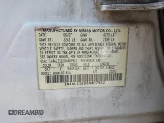 2008 Nissan Altima 2.5 S with VIN 1N4AL21E08N407922, listed as a IAAI auction lot 41889923 with 284,414 mi miles. Bid and sale history available at carsss.com. Image 9.