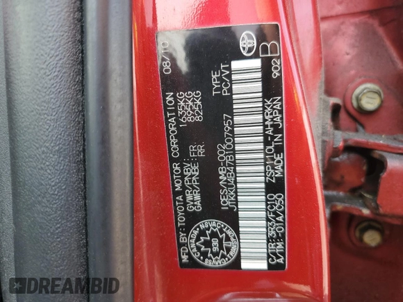 2011 Scion xD with VIN JTKKU4B47B1007957, listed as a Copart auction lot 59123355 with 94,963 mi miles and Clean title. Bid and sale history available at DreamBid. Image 12.