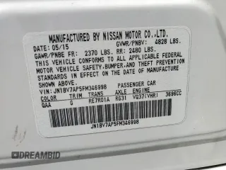 2015 Infiniti Q50 Sport with VIN JN1BV7AP5FM346998, listed as a Copart auction lot 61992655 with 105,215 mi miles and Salvage title. Bid and sale history available at DreamBid. Image 12.