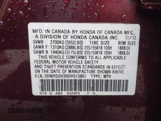 2013 Acura MDX Tech Pkg with VIN 2HNYD2H39DH513891, listed as a IAAI auction lot 41491200 with 272,549 mi miles. Bid and sale history available at carsss.com. Image 9.