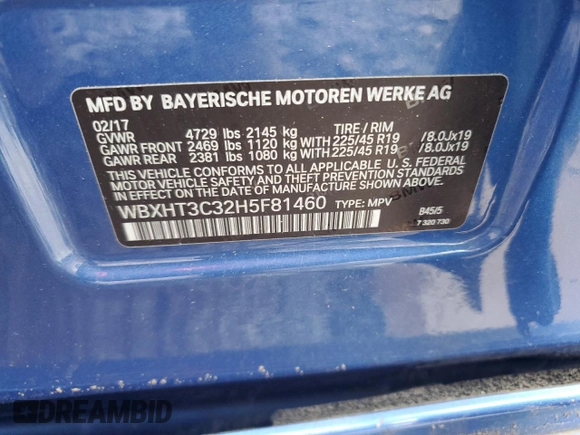 2017 BMW X1 xDrive28i with VIN WBXHT3C32H5F81460, listed as a Copart auction lot 55998515 with 123,853 mi miles and Salvage title. Bid and sale history available at DreamBid. Image 12.