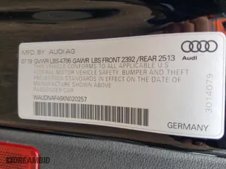 2019 Audi A4 Premium with VIN WAUDNAF46KN020257, listed as a Copart auction lot 81884674 with NaN miles and Salvage Title. Bid and sale history available at carsss.com. Image 10.