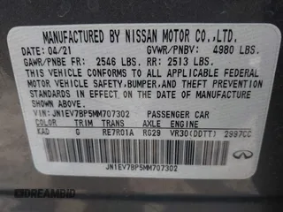 2021 Infiniti Q50 3.0t LUXE with VIN JN1EV7BP5MM707302, listed as a IAAI auction lot 41844207 with 83,201 mi miles. Bid and sale history available at carsss.com. Image 9.