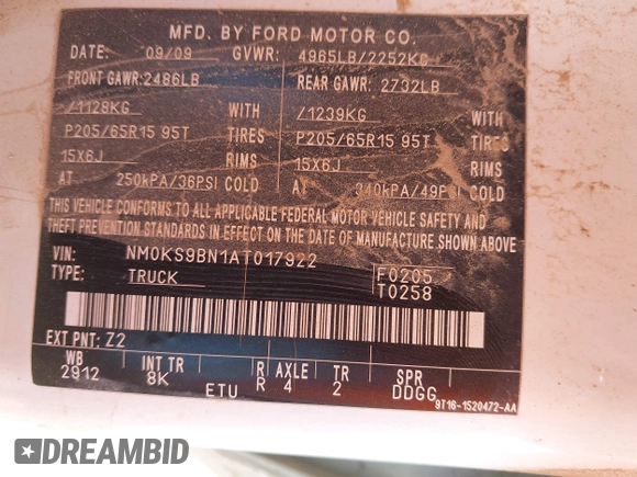 2010 Ford Transit Connect XLT с VIN NM0KS9BN1AT017922, выставлен на аукционе IAAI как лот 42489116 с пробегом 289 522 миль миль и . История ставок и продаж доступна на DreamBid. Изображение 9.