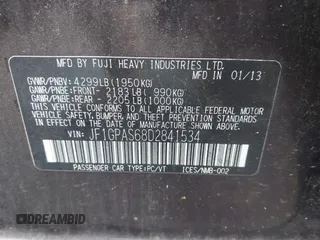 2013 Subaru Impreza Special Sports Limited с VIN JF1GPAS68D2841534, выставлен на аукционе IAAI как лот 42514282 с пробегом 160 120 миль миль и . История ставок и продаж доступна на DreamBid. Изображение 9.