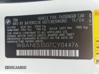 2007 BMW 5 Series 525i with VIN WBANE53507CY04476, listed as a Copart auction lot 51650105 with Not Provided miles and Salvage Title. Bid and sale history available at carsss.com. Image 15.