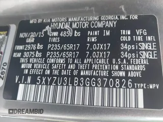 2016 Hyundai Santa Fe z VIN 5XYZU3LB3GG370826, wystawiony jako IAAI lot #42325158 z przebiegiem 146 916 mil mil oraz . Historia ofert i sprzedaży dostępna na DreamBid. Obrazek 9.