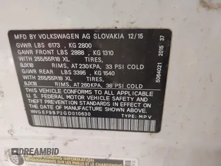 2016 Volkswagen Touareg Sport z VIN WVGEF9BP2GD010630, wystawiony jako IAAI lot #41837326 z przebiegiem 178 640 mil mil oraz . Historia ofert i sprzedaży dostępna na DreamBid. Obrazek 9.