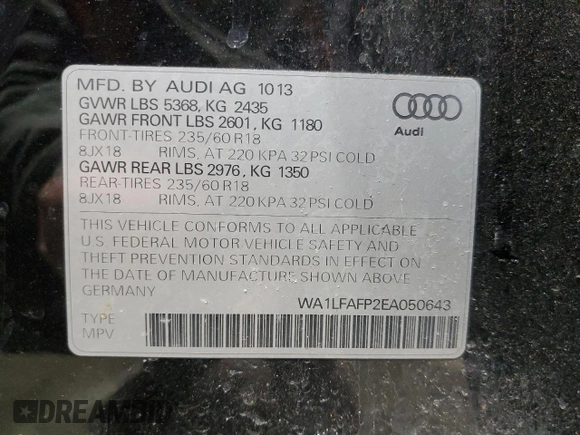 2014 Audi Q5 Premium Plus with VIN WA1LFAFP2EA050643, listed as a Copart auction lot 49038005 with 101,903 mi miles and Salvage Title. Bid and sale history available at carsss.com. Image 13.