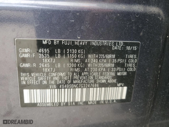 2016 Subaru Outback 2.5i Limited with VIN 4S4BSBNC7G3247666, listed as a Copart auction lot 50828515 with 105,635 mi miles and Salvage Title. Bid and sale history available at carsss.com. Image 13.