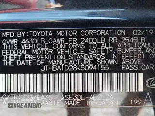 2019 Lexus IS 300 with VIN JTHBA1D28K5094155, listed as a IAAI auction lot 42299124 with 66,090 mi miles and . Bid and sale history available at DreamBid. Image 9.