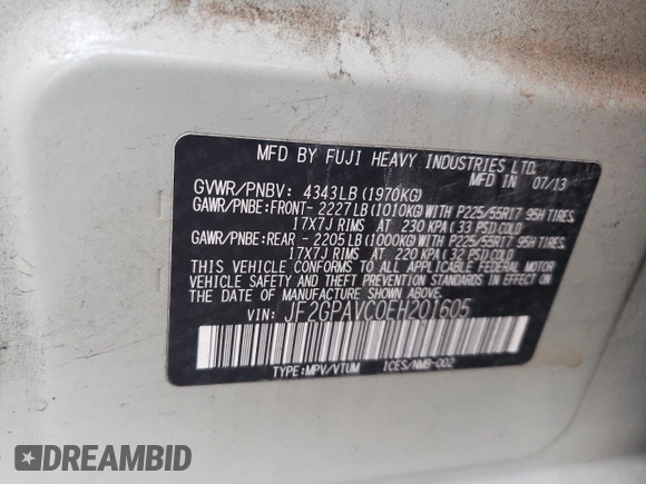 2014 Subaru Crosstrek Premium z VIN JF2GPAVC0EH201605, wystawiony jako Copart lot #58827735 z przebiegiem 143 762 mil mil oraz Szkoda całkowita • Salvage title. Historia ofert i sprzedaży dostępna na DreamBid. Obrazek 13.