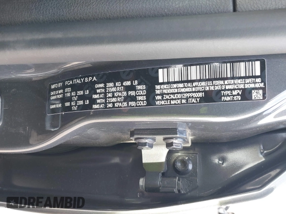 2023 Jeep Renegade Latitude with VIN ZACNJDB12PPP60061, listed as a IAAI auction lot 41578463 with 21,376 mi miles and . Bid and sale history available at DreamBid. Image 9.