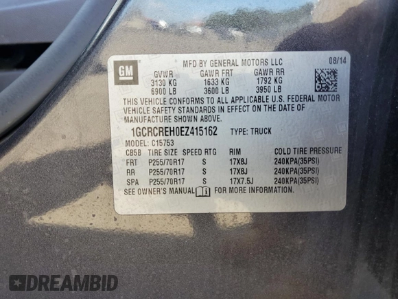 2014 Chevrolet Silverado 1500 LT with VIN 1GCRCREH0EZ415162, listed as a Copart auction lot 53954945 with 232,391 mi miles and Salvage Title. Bid and sale history available at DreamBid. Image 12.