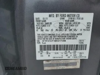 2011 Ford F-150 XL with VIN 1FTFX1CF1BKD17398, listed as a Copart auction lot 44451885 with 194,148 mi miles and Salvage Title. Bid and sale history available at carsss.com. Image 14.