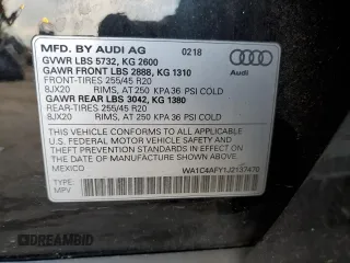 2018 Audi SQ5 Prestige with VIN WA1C4AFY1J2137470, listed as a Copart auction lot 77883803 with 47,755 mi miles and . Bid and sale history available at DreamBid. Image 13.