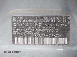 2006 BMW 3 Series 330i с VIN WBAVB33536AZ86729, выставлен на аукционе IAAI как лот 42129225 с пробегом 196 391 миль миль и . История ставок и продаж доступна на DreamBid. Изображение 9.