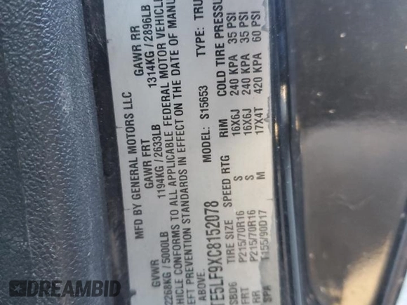 2012 GMC Canyon with VIN 1GTE5LF9XC8152078, listed as a Copart auction lot 83405184 with 182,231 mi miles and Clean title. Bid and sale history available at DreamBid. Image 12.
