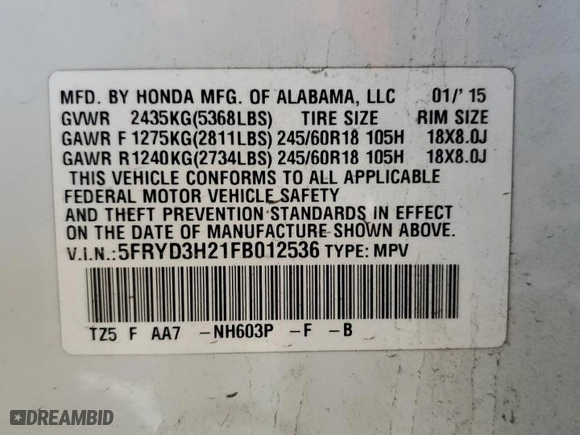 2015 Acura MDX with VIN 5FRYD3H21FB012536, listed as a Copart auction lot 86918994 with 147,002 mi miles and Salvage Title. Bid and sale history available at carsss.com. Image 14.