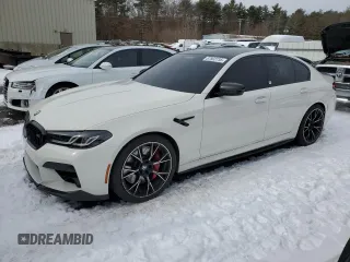 2021 BMW M5 with VIN WBS83CH01MCG33137, listed as a Copart auction lot 87802735 with 46,807 mi miles and Salvage Title. Bid and sale history available at carsss.com. Image 1.