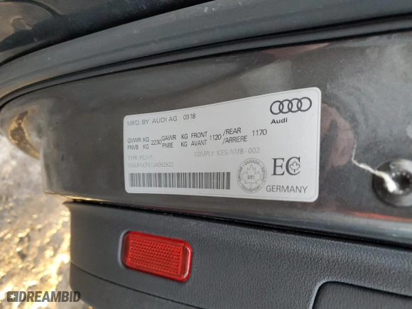 2018 Audi A5 Sportback Prestige with VIN WAUFNCF57JA092622, listed as a Copart auction lot 88496595 with NaN miles and Salvage Title. Bid and sale history available at carsss.com. Image 12.