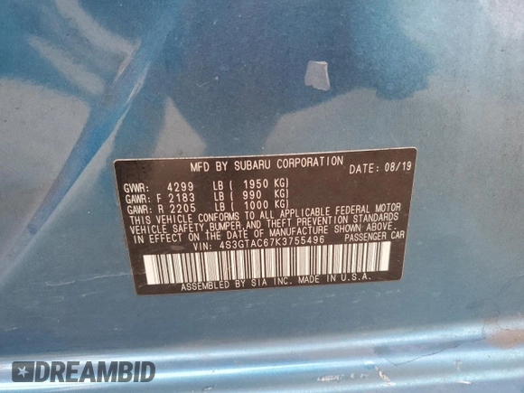 2019 Subaru Impreza Premium with VIN 4S3GTAC67K3755496, listed as a Copart auction lot 59822525 with 80,259 mi miles and Salvage title. Bid and sale history available at DreamBid. Image 13.