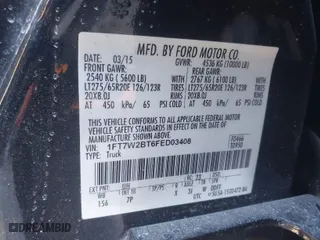 2015 Ford Super Duty F-250 SRW Lariat with VIN 1FT7W2BT6FED03408, listed as a IAAI auction lot 41358446 with 1 mi miles. Bid and sale history available at carsss.com. Image 9.