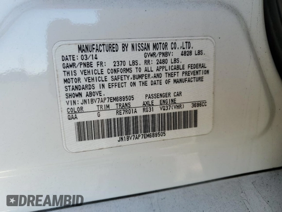 2014 Infiniti Q50 Sport with VIN JN1BV7AP7EM689505, listed as a Copart auction lot 80259044 with Not Provided miles and Salvage Title. Bid and sale history available at DreamBid. Image 13.
