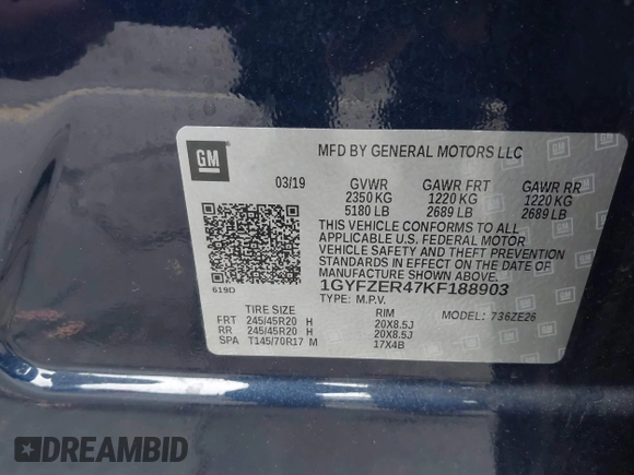 2019 Cadillac XT4 FWD Sport with VIN 1GYFZER47KF188903, listed as a IAAI auction lot 42391438 with 29,193 mi miles and . Bid and sale history available at DreamBid. Image 9.