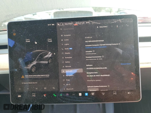2022 Tesla Model Y Long Range with VIN 7SAYGDEE2NF402320, listed as a Copart auction lot 50396605 with 27,426 mi miles and Salvage Title. Bid and sale history available at DreamBid. Image 9.