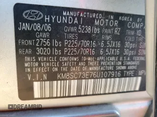2006 Hyundai Santa Fe GLS with VIN KM8SC73E76U107916, listed as a Copart auction lot 73521004 with 101,164 mi miles and Salvage Title. Bid and sale history available at carsss.com. Image 12.