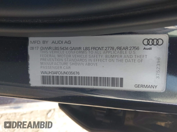 2018 Audi A6 Prestige with VIN WAUH3AFC6JN035676, listed as a IAAI auction lot 40651293 with 65,642 mi miles and . Bid and sale history available at DreamBid. Image 9.