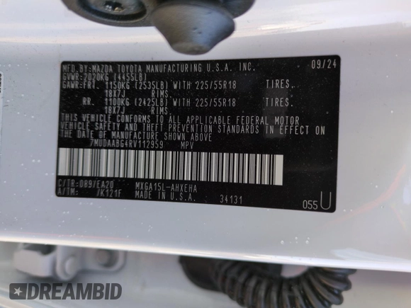 2024 Toyota Corolla Cross XLE with VIN 7MUDAABG4RV112959, listed as a Copart auction lot 50553405 with 4,204 mi miles and Salvage title. Bid and sale history available at DreamBid. Image 12.