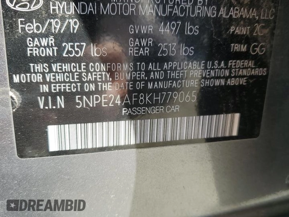 2019 Hyundai Sonata SE with VIN 5NPE24AF8KH779065, listed as a Copart auction lot 48403255 with 91,139 mi miles and Clean Title. Bid and sale history available at DreamBid. Image 12.