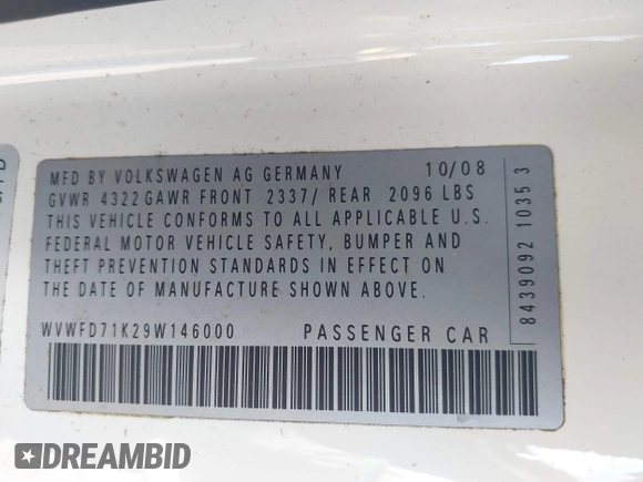 2009 Volkswagen GTI с VIN WVWFD71K29W146000, выставлен на аукционе IAAI как лот 42119430 с пробегом 101 305 миль миль и . История ставок и продаж доступна на DreamBid. Изображение 9.