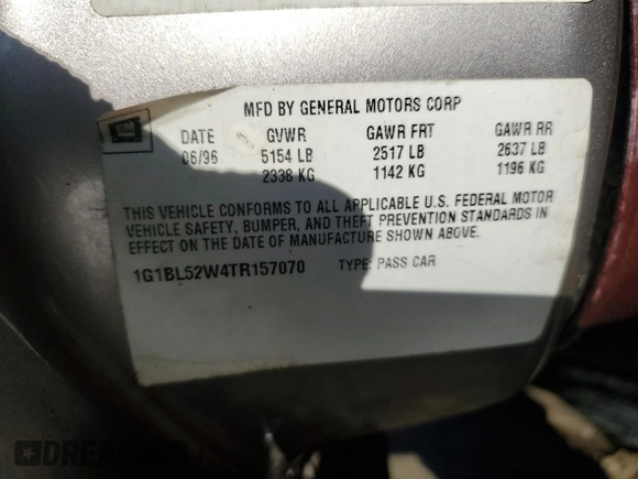 1996 Chevrolet Caprice 1SA Special Value z VIN 1G1BL52W4TR157070, wystawiony jako Copart lot #44377765 z przebiegiem Nie podano mil oraz Szkoda całkowita • Salvage title. Historia ofert i sprzedaży dostępna na DreamBid. Obrazek 14.