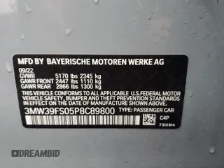 2023 BMW 3 Series 330e xDrive with VIN 3MW39FS05P8C89800, listed as a Copart auction lot 44342255 with 19,562 mi miles and Salvage Title. Bid and sale history available at carsss.com. Image 12.