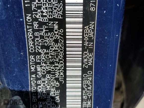 2011 Toyota Prius I with VIN JTDKN3DU9B0252776, listed as a Copart auction lot 56074635 with 164,724 mi miles and Clean Title. Bid and sale history available at DreamBid. Image 12.