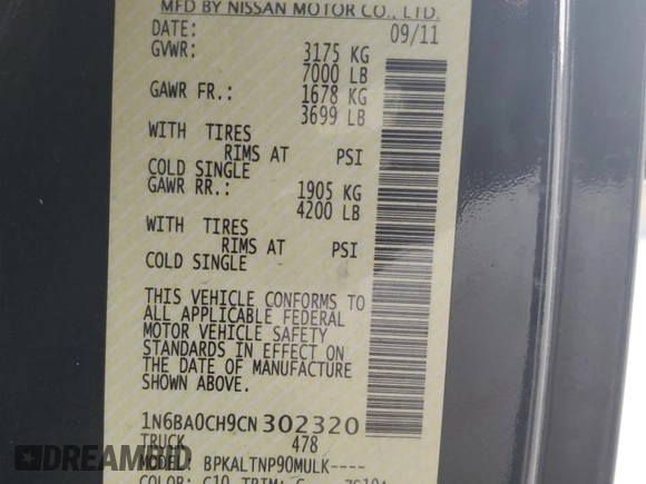 2012 Nissan Titan SE with VIN 1N6BA0CH9CN302320, listed as a Copart auction lot 44898205 with 204,454 mi miles and Clean Title. Bid and sale history available at carsss.com. Image 12.